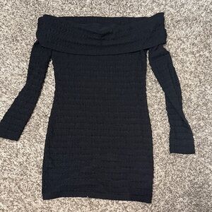 Missguided Black Textured Off-Shoulder Mini Dress